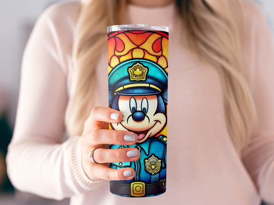 Stained Glass Police Officer Cartoon Design Tumblers