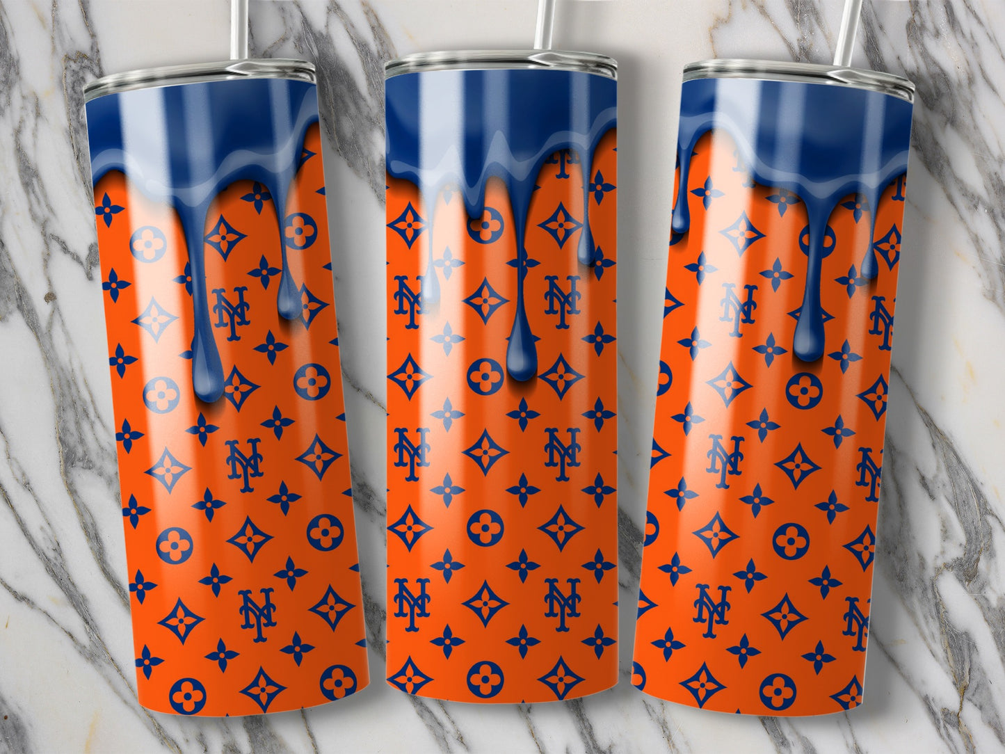 Mets LV Style Drip Pattern Orange Design Style Tumblers