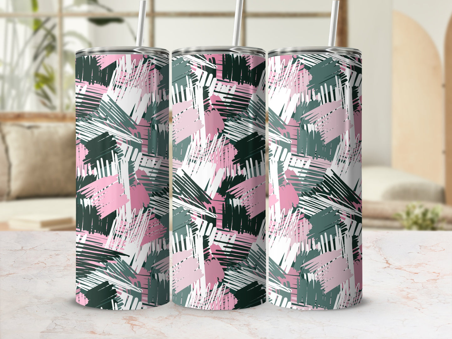 Pink and Green Abstract Brush Strokes Tumbler Product