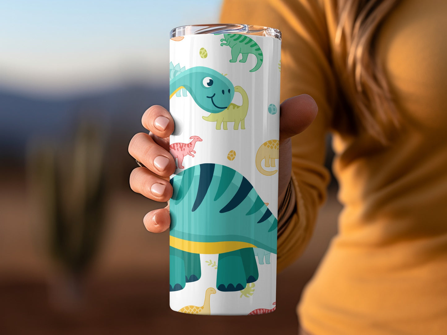 Cute Dinosaur-Themed Travel Mug Colorful Design