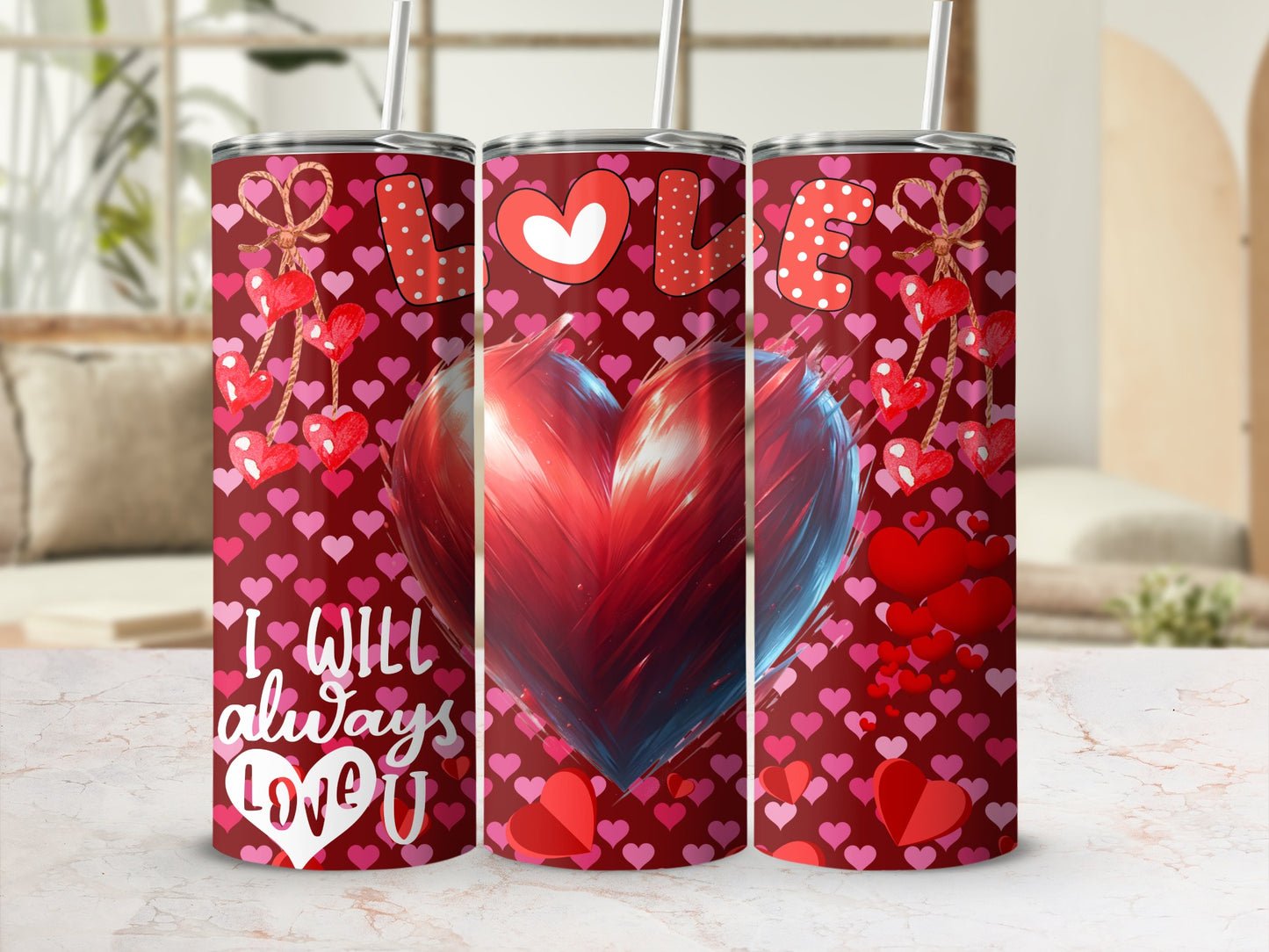 Love Heart Design Valentine's Day Gift Tumbler Cup