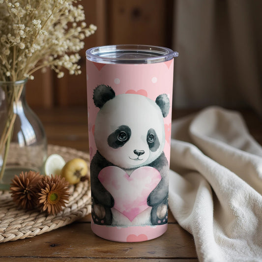 Cute Panda with Heart Pink Tumbler for Drinks