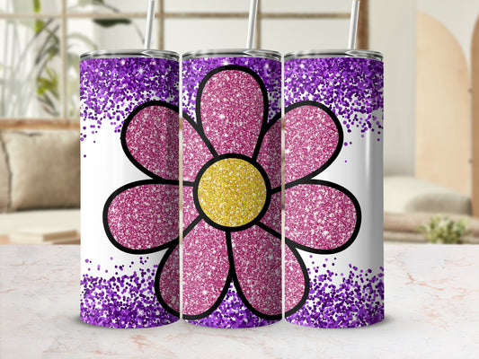 Glittery Pink Flower with Purple Speckles Tumbler