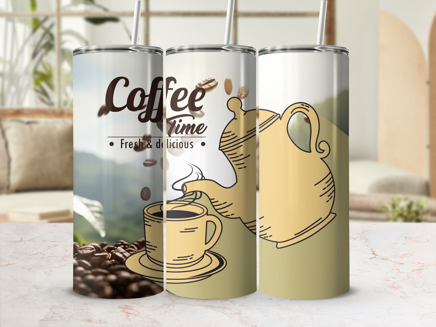 Coffee Time Fresh and Delicious Tumbler Cup