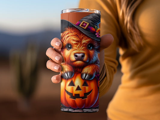 Halloween Highland Cow Witch Pumpkin Patch Tumblers