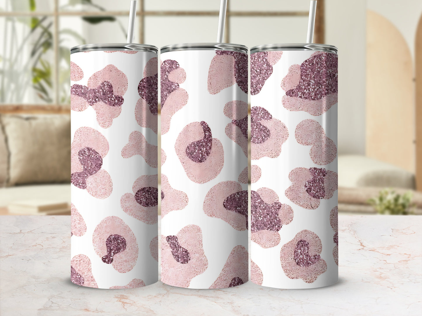 Glittery Pink and Purple Leopard Print Tumbler