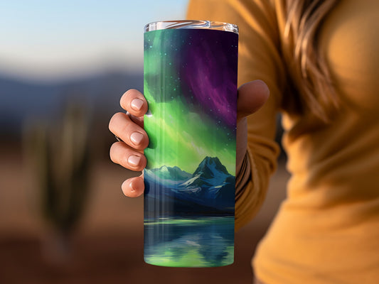 Northern Lights Mountain Scene Tumbler product