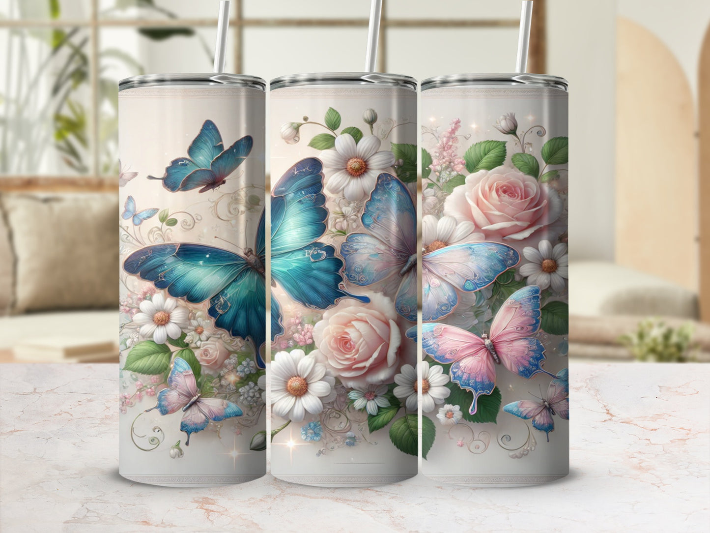 Elegant Butterfly and Floral Design Tumbler Product