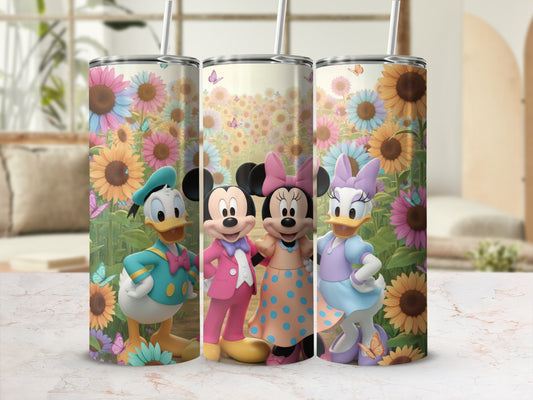 Colorful Disney Character Floral Design Tumbler Set