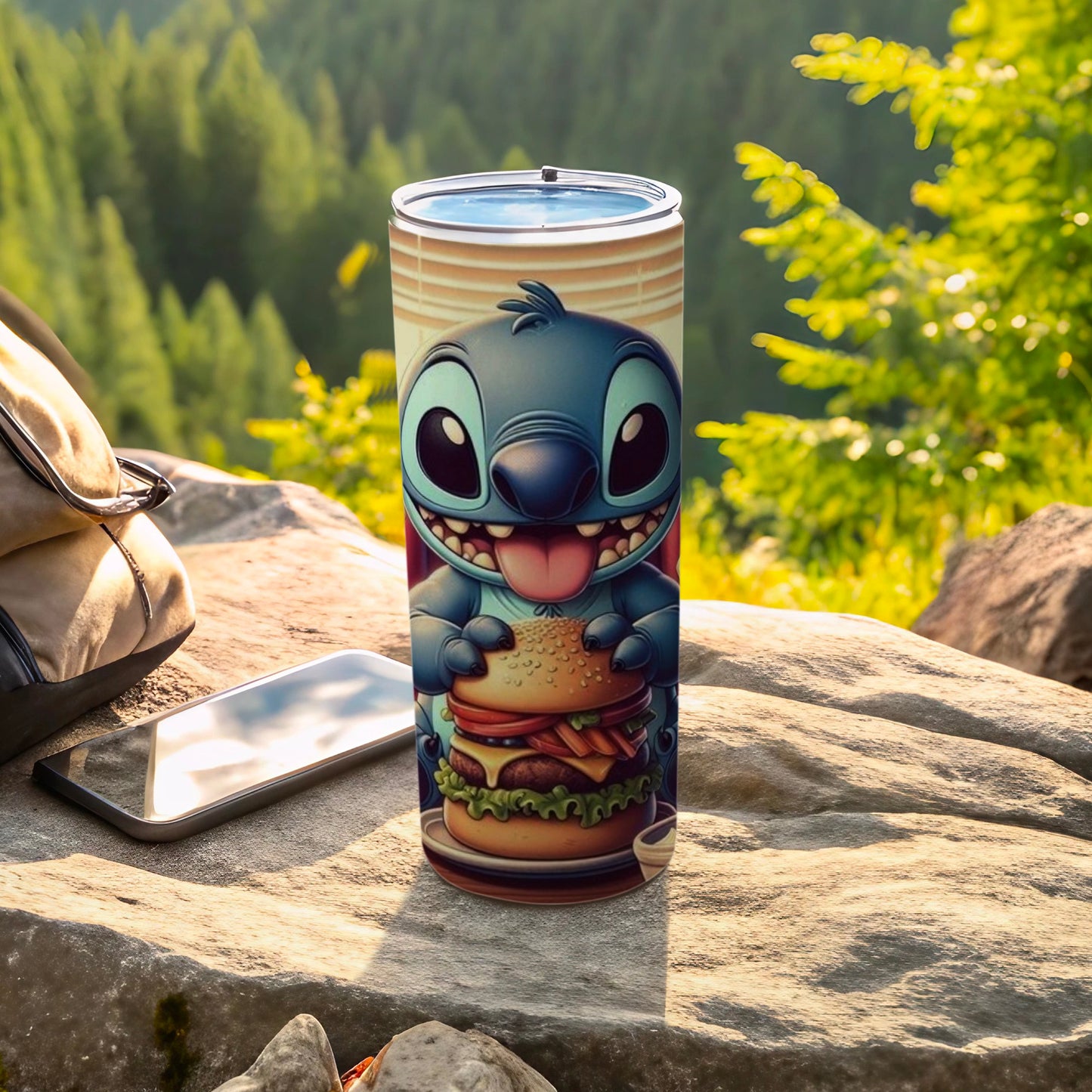 Cute Happy Cartoon Character Tumbler with Hamburger Design
