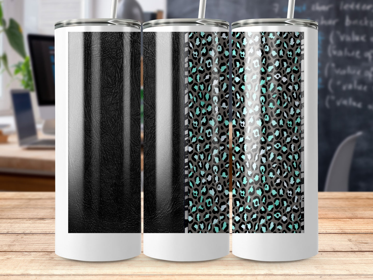 Gradient Stripe Teal Leopard Animal Print Tumbler product type