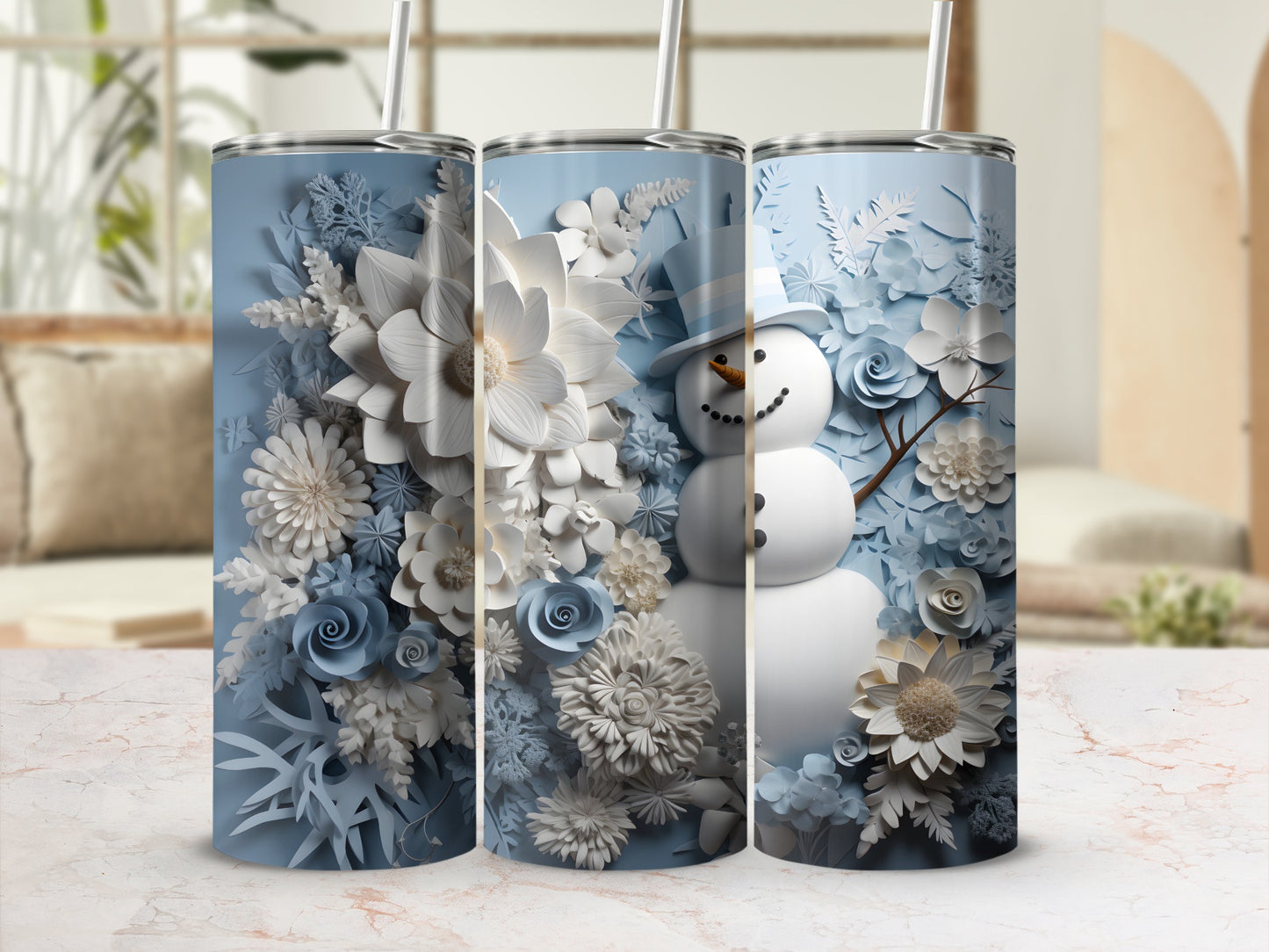 Frosty Snowman and Floral Design Tumbler Product