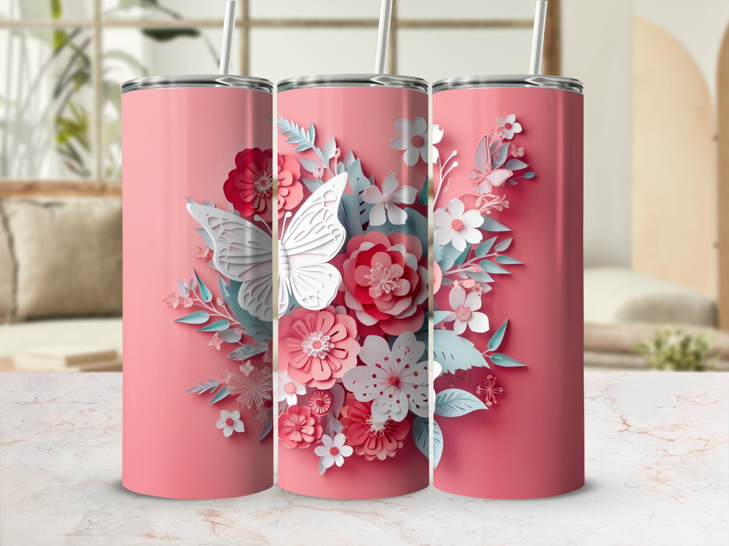 Floral Butterflies Design Tumbler for Stylish Drinking