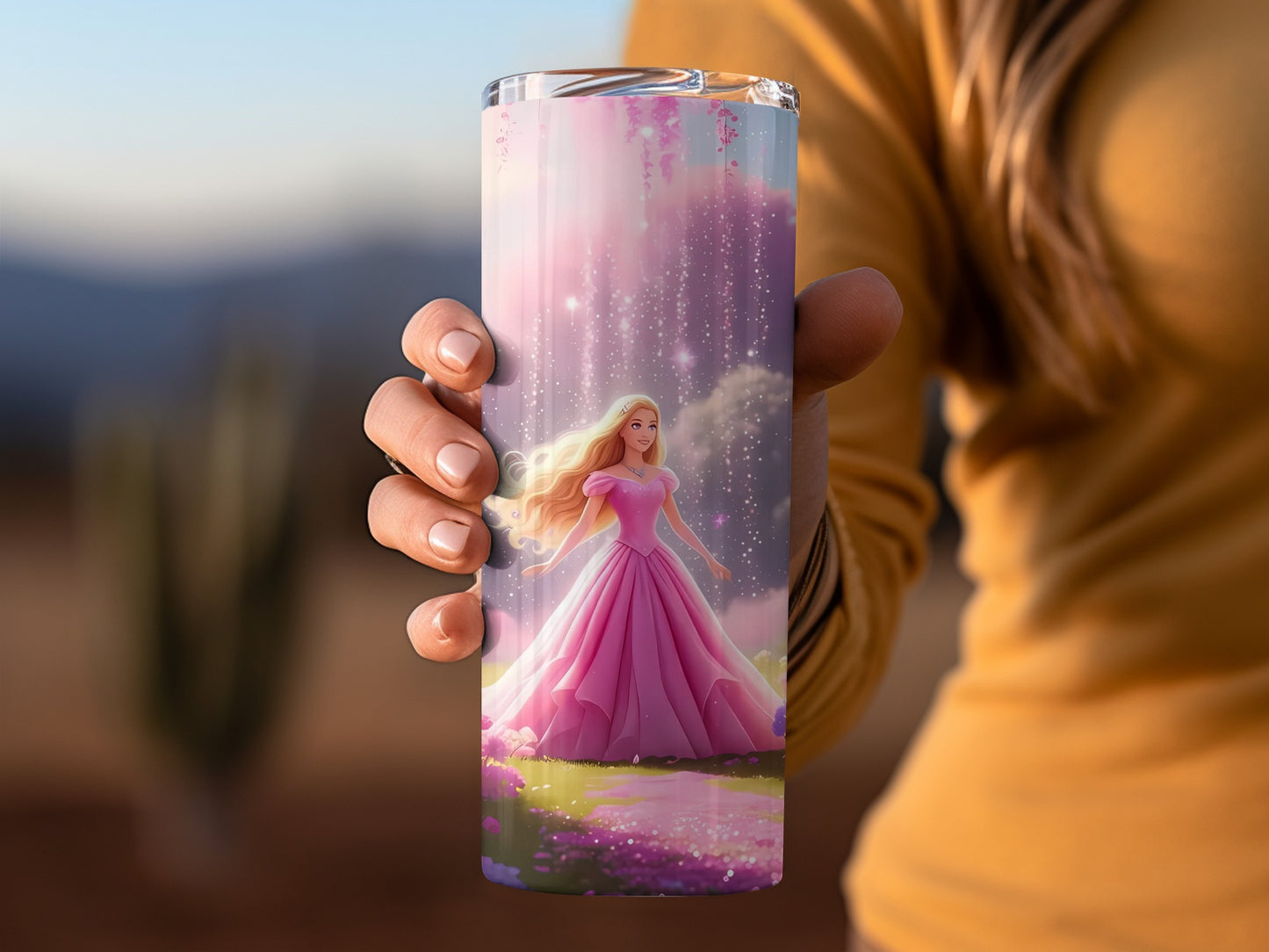 Barbie Inspired Pink Dress Floral Landscape Art Tumblers
