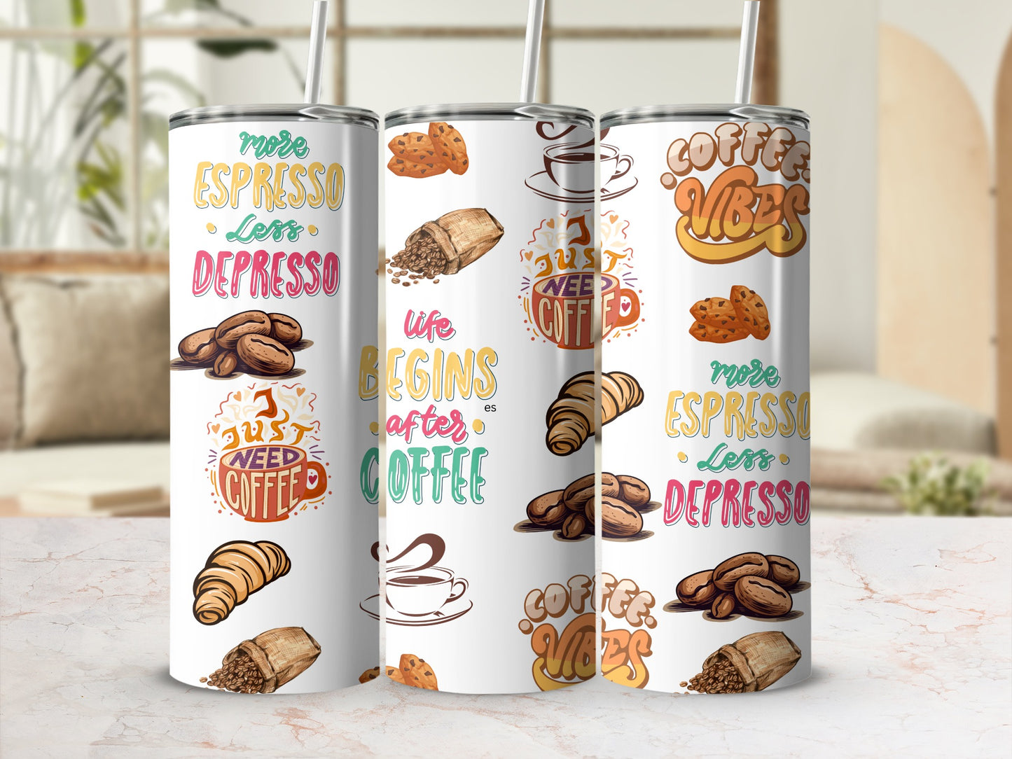 Colorful Coffee Quotes Design Insulated Tumbler