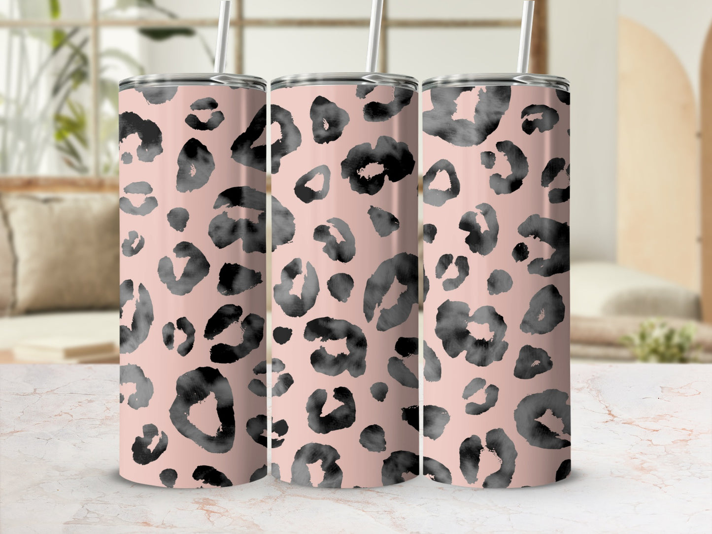Pink and Black Leopard Print Tumbler Cup for Drinks