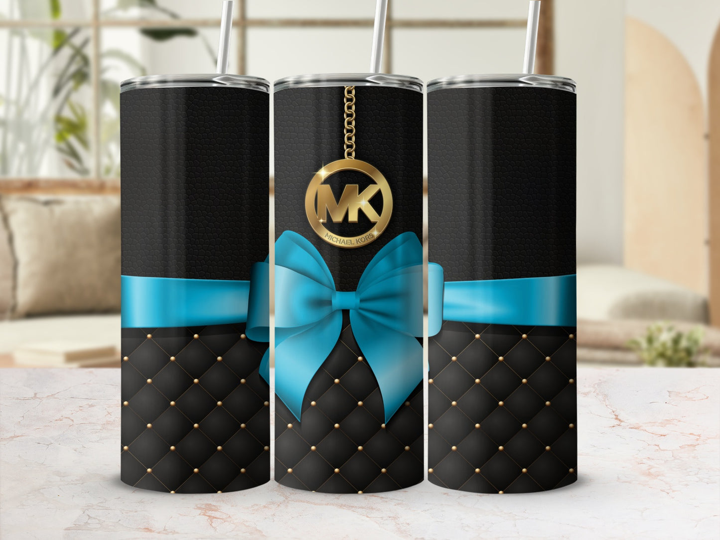 Elegant Black and Blue Tumbler with Bow Design Accessory