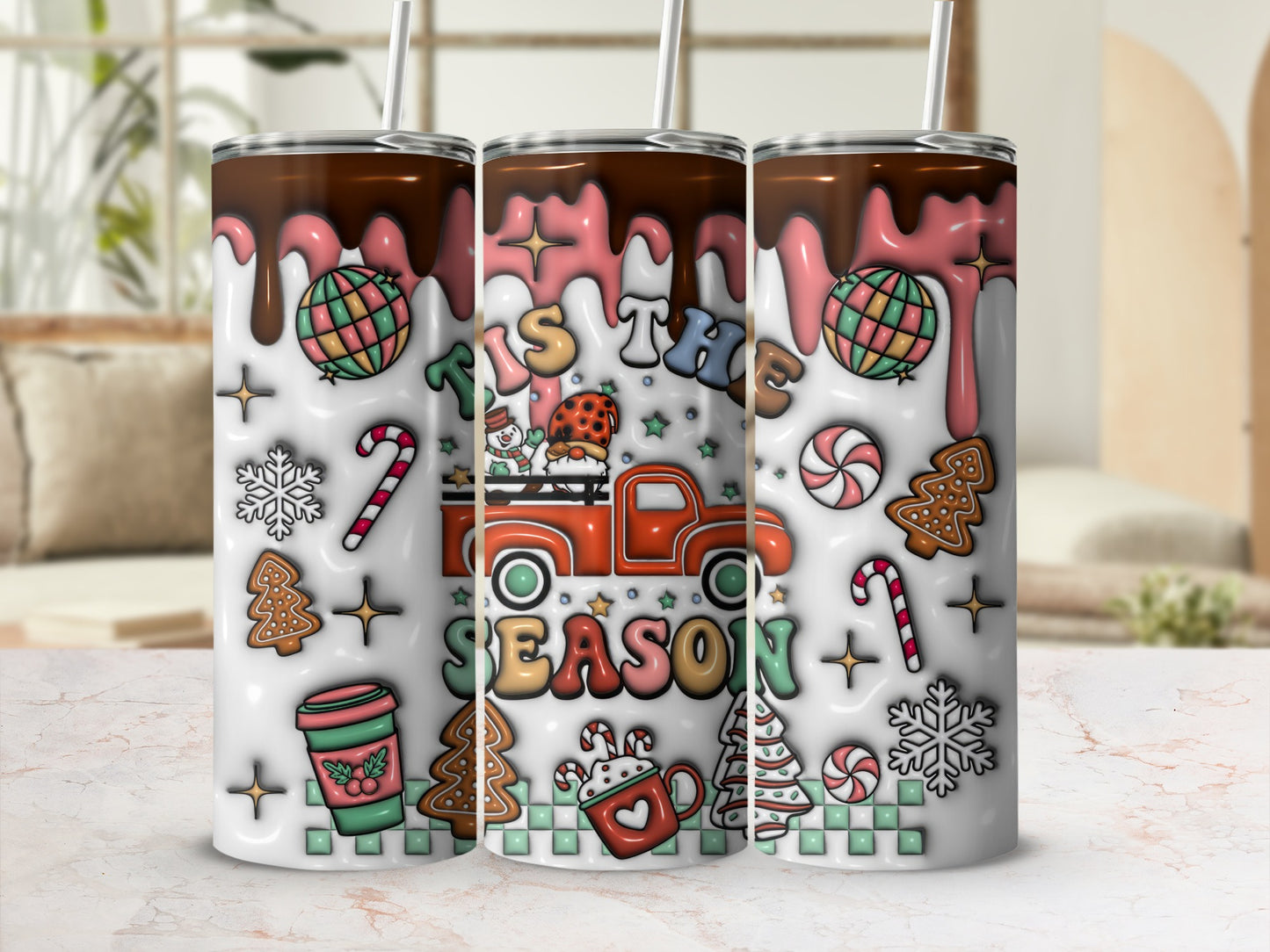 Festive Holiday Tumbler with Colorful Christmas Design