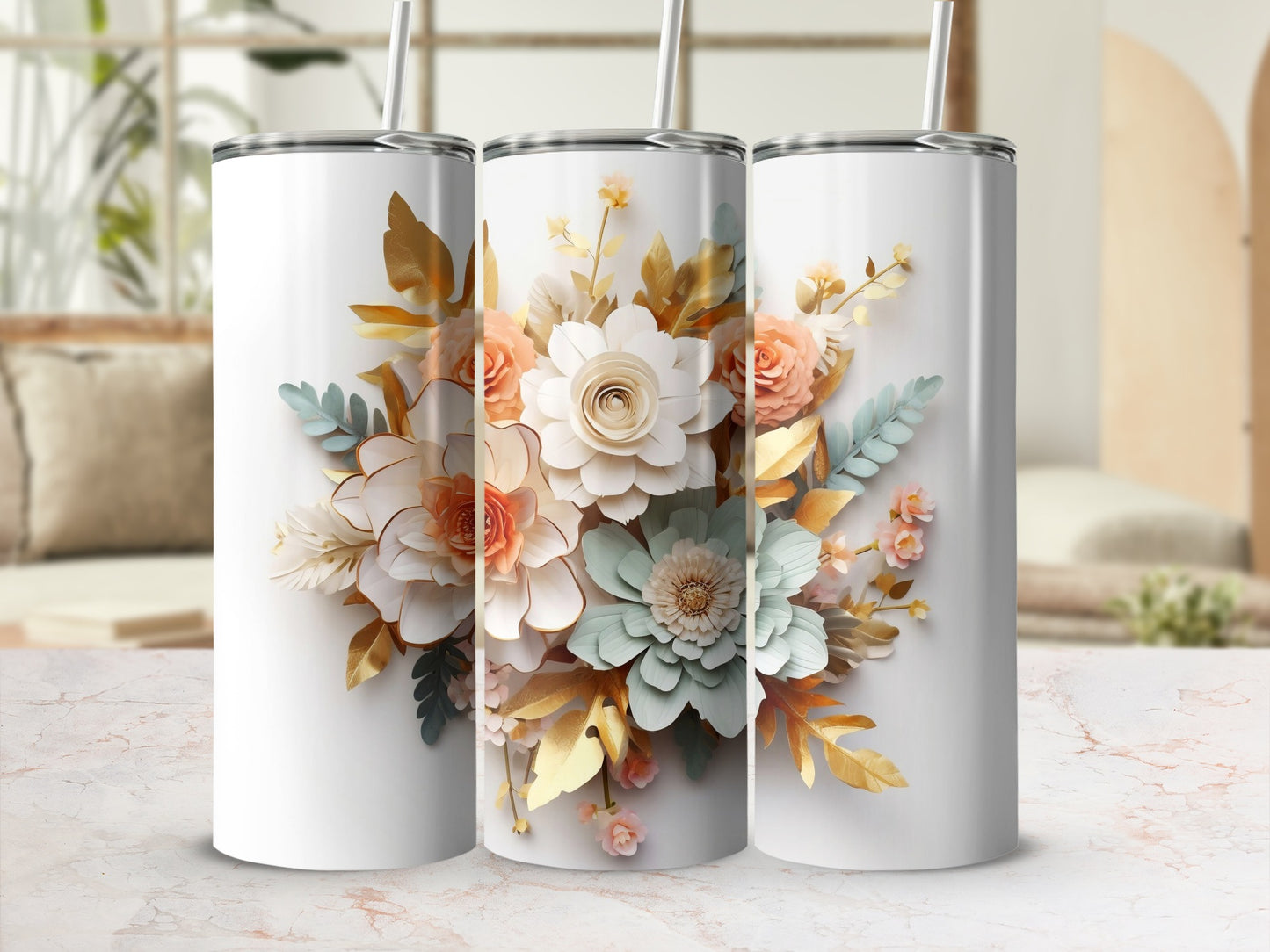 Elegant Floral Bouquet Design Travel Tumbler Cup