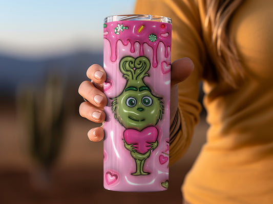 Cute Heart Holding Funky Creature Pink Tumbler