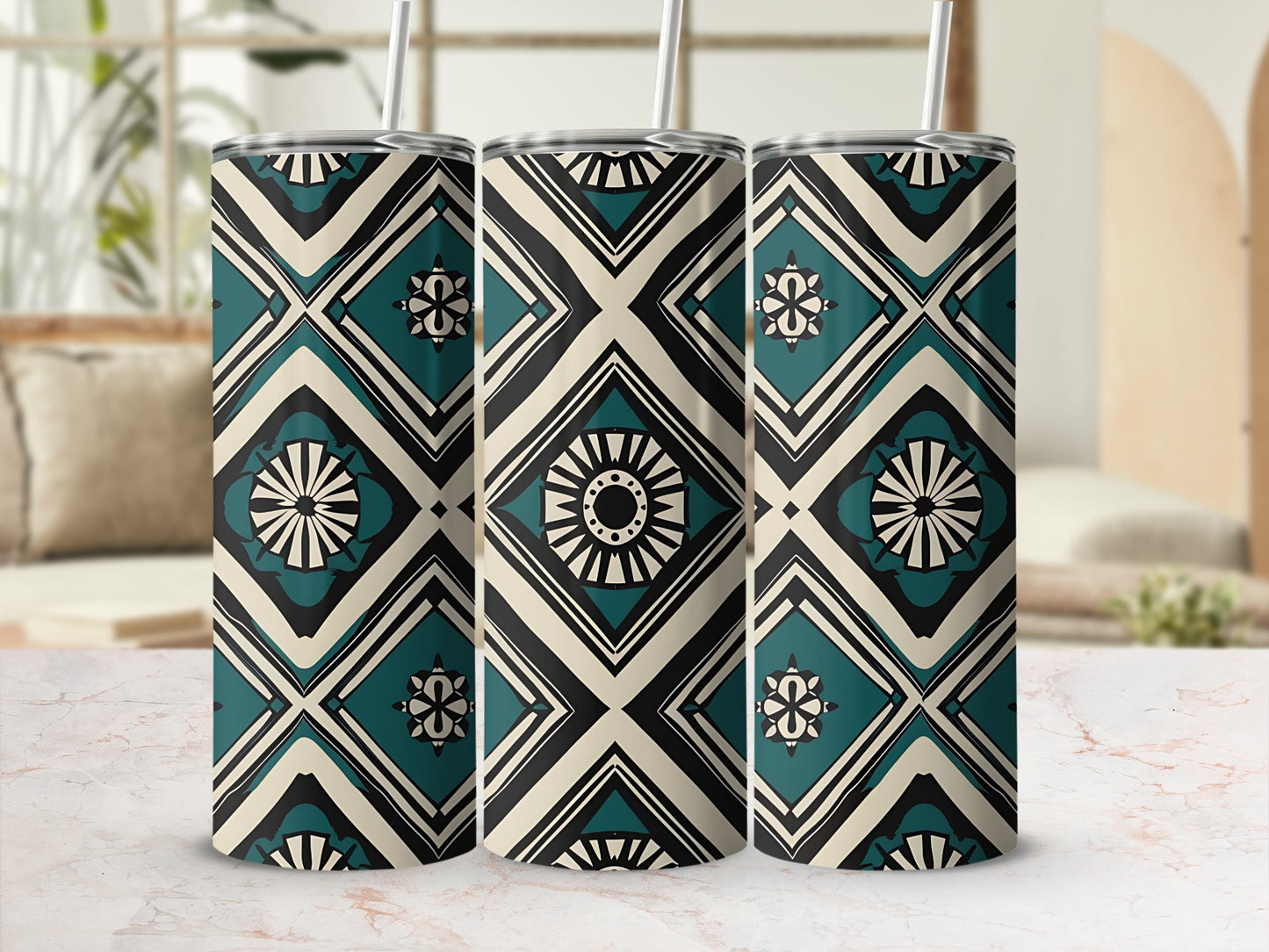Geometric Patterned Tumblers for Stylish Beverage Storage