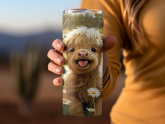 Cute Highland Cow and Daisies Insulated Tumbler