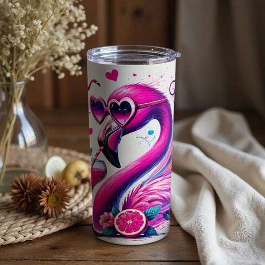 Vibrant Flamingo with Sunglasses and Fruit Tumbler Cup