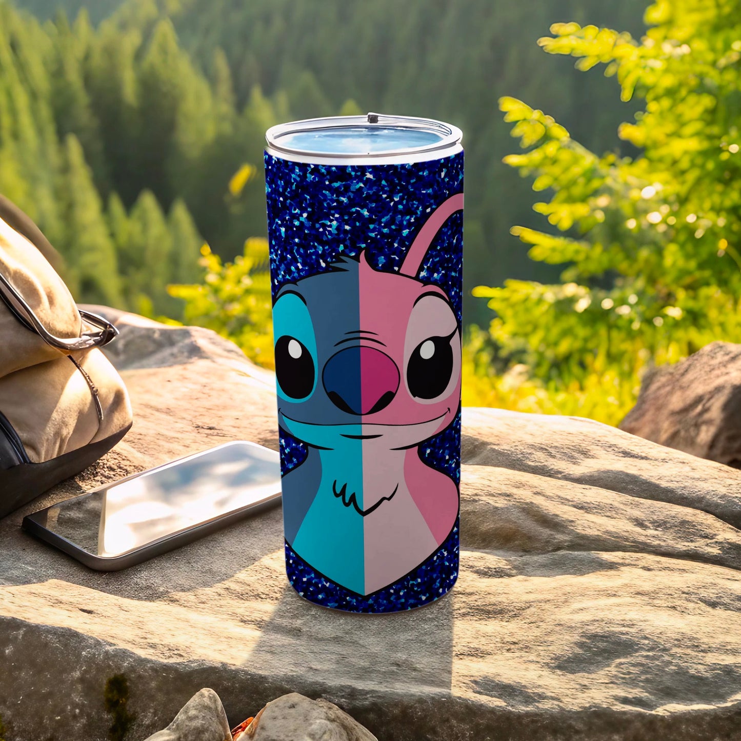 Blue and Pink Character-themed Tumbler for Outdoor Adventures