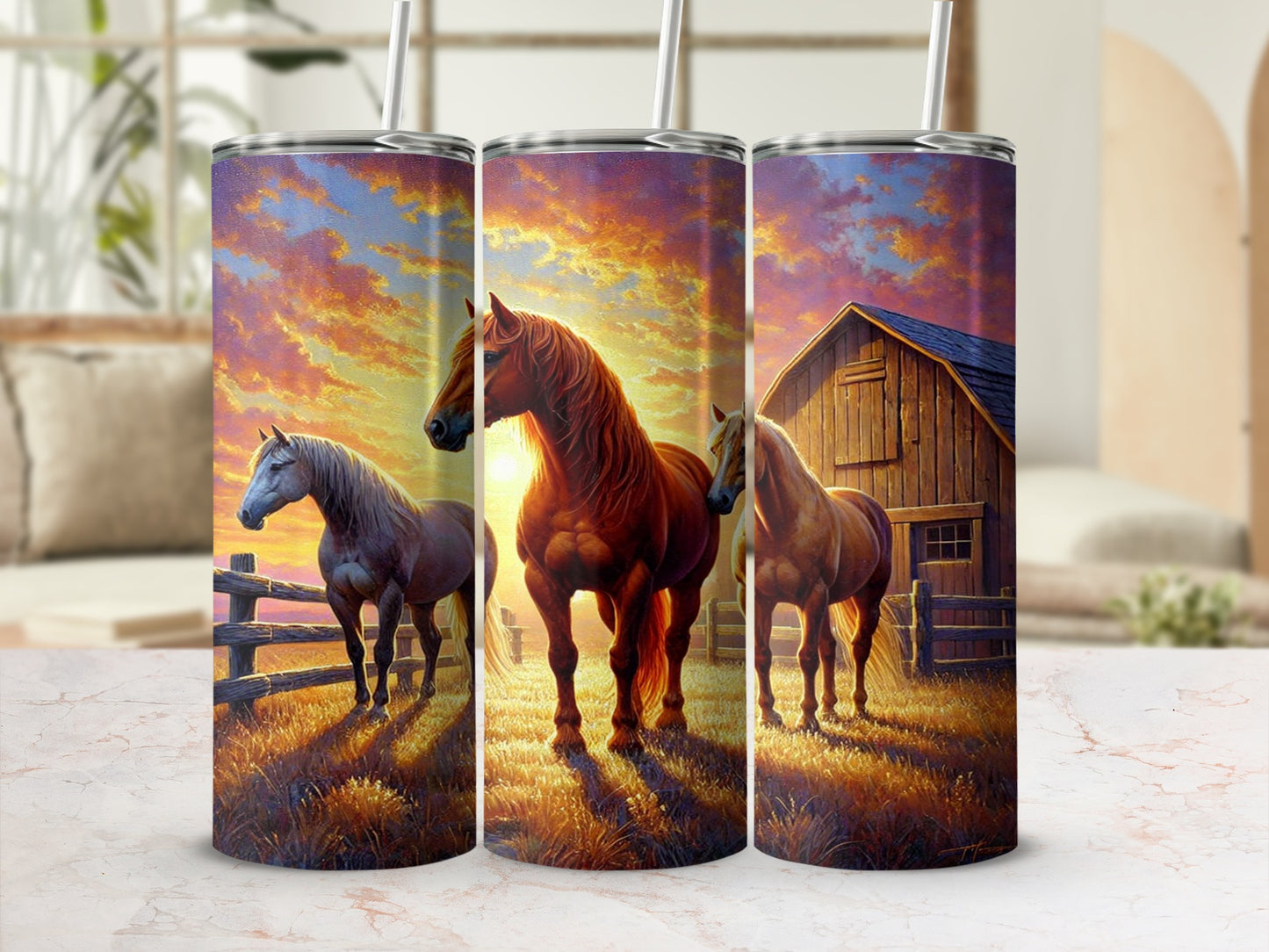 Beautiful Horse and Barn Scene Design Tumbler