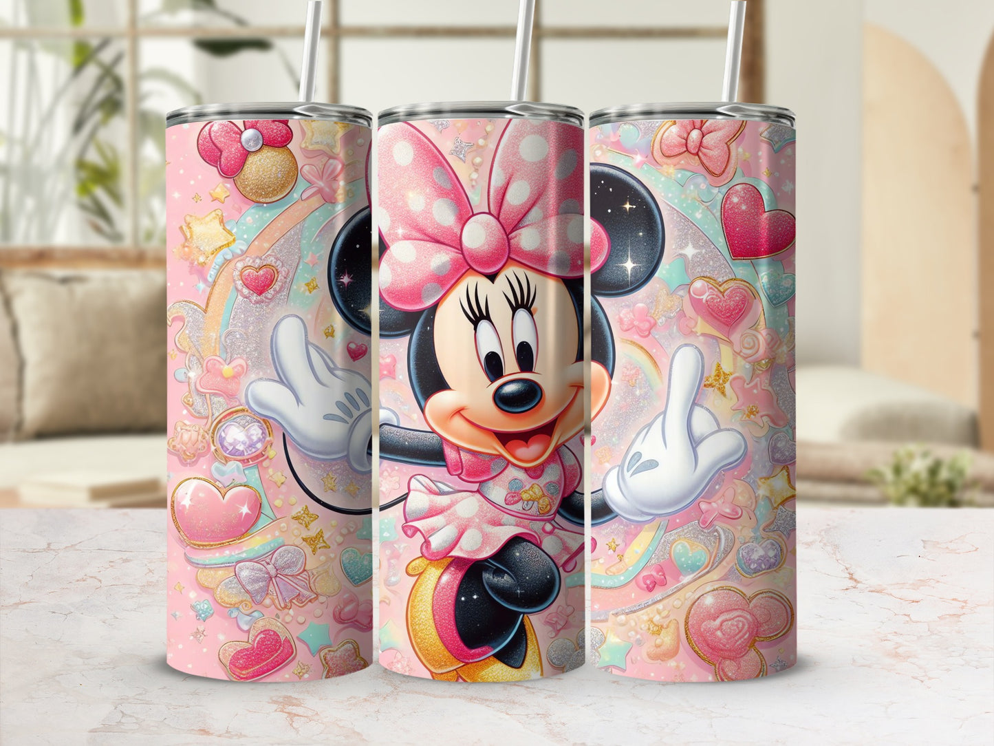 Colorful Minnie Mouse and Hearts Design Tumbler