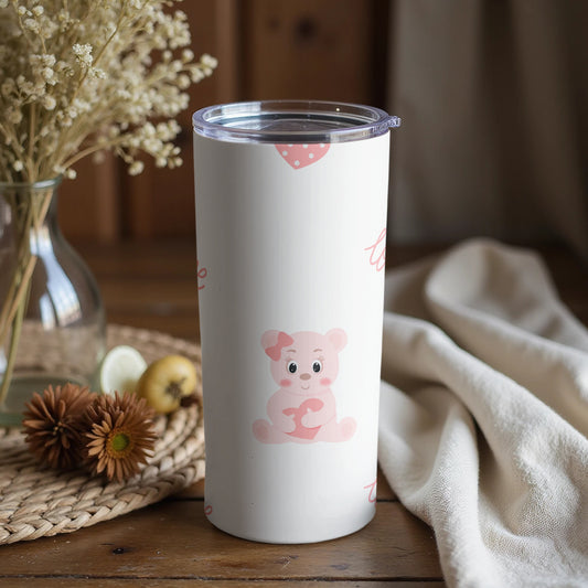 Cute Pink Bear Design with Hearts Tumbler