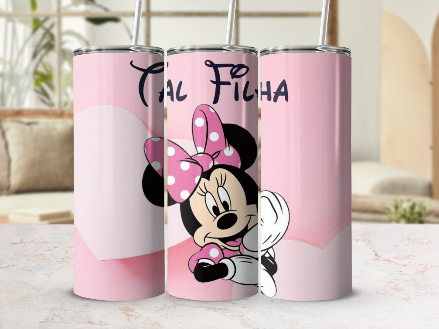 Cute Pink Tumbler with Minnie Mouse for Girls