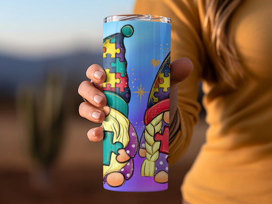 Colorful Puzzle Gnome Design Stainless Steel Tumbler