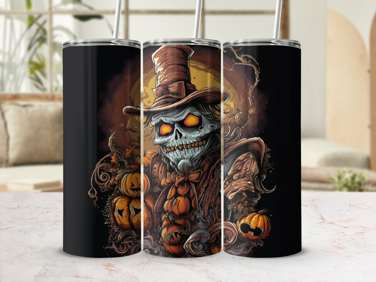 Scary Pumpkin Skeleton Halloween Artwork Tumbler Product
