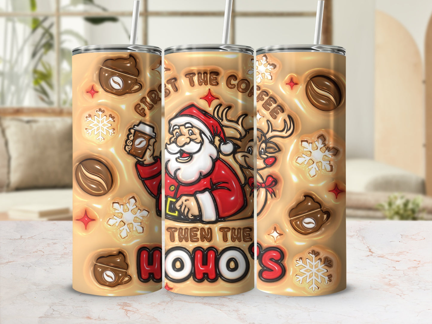 Santa and Coffee Christmas Design Tumbler Cup