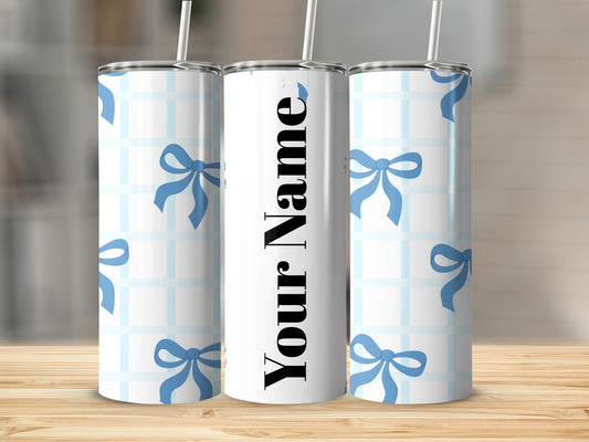 Personalized Blue Bow Design Tumbler for Custom Text