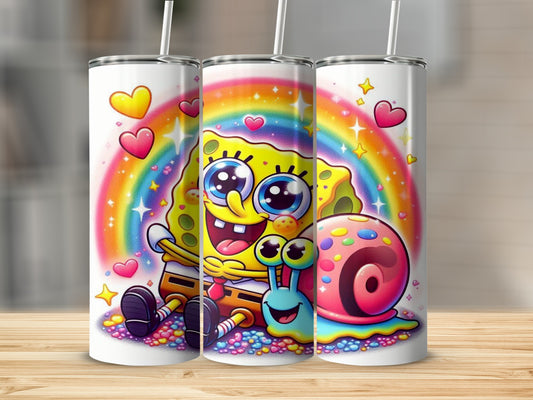 Adorable SpongeBob Rainbow Hearts Tumbler Cup