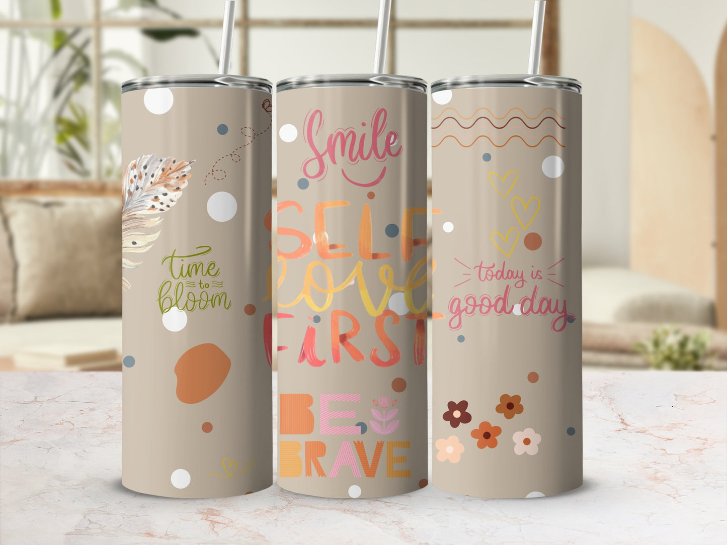 Motivational Quotes and Floral Patterns Tumbler