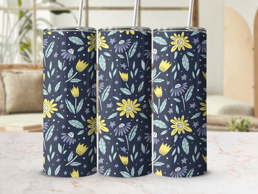 Floral Pattern Stainless Steel Tumbler Drinkware