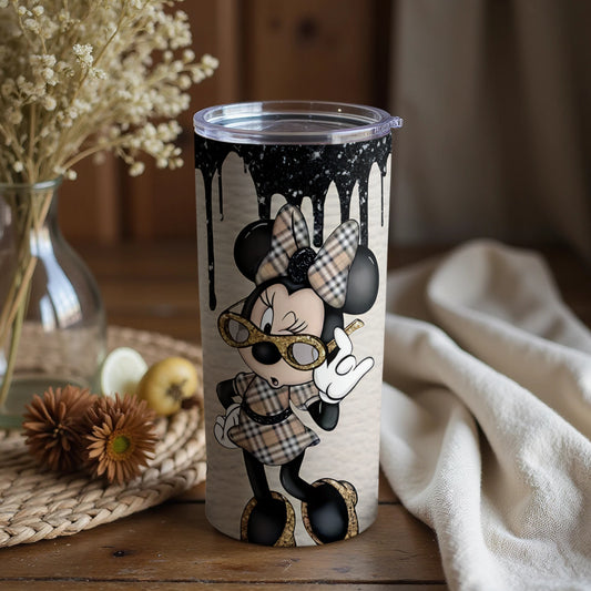 Stylish Minnie Mouse Tumbler with Black Drip Design