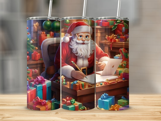 Santa Claus Wrapping Christmas Presents Tumbler