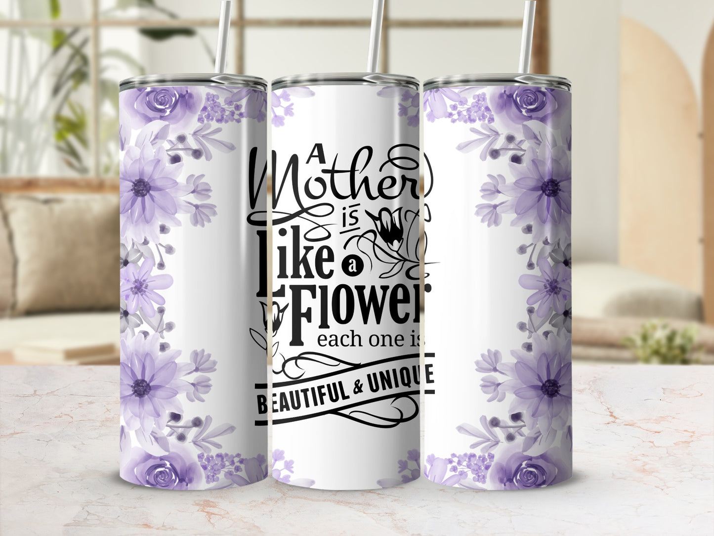 Beautiful Floral Mother's Day Tumbler with Inspirational Quote