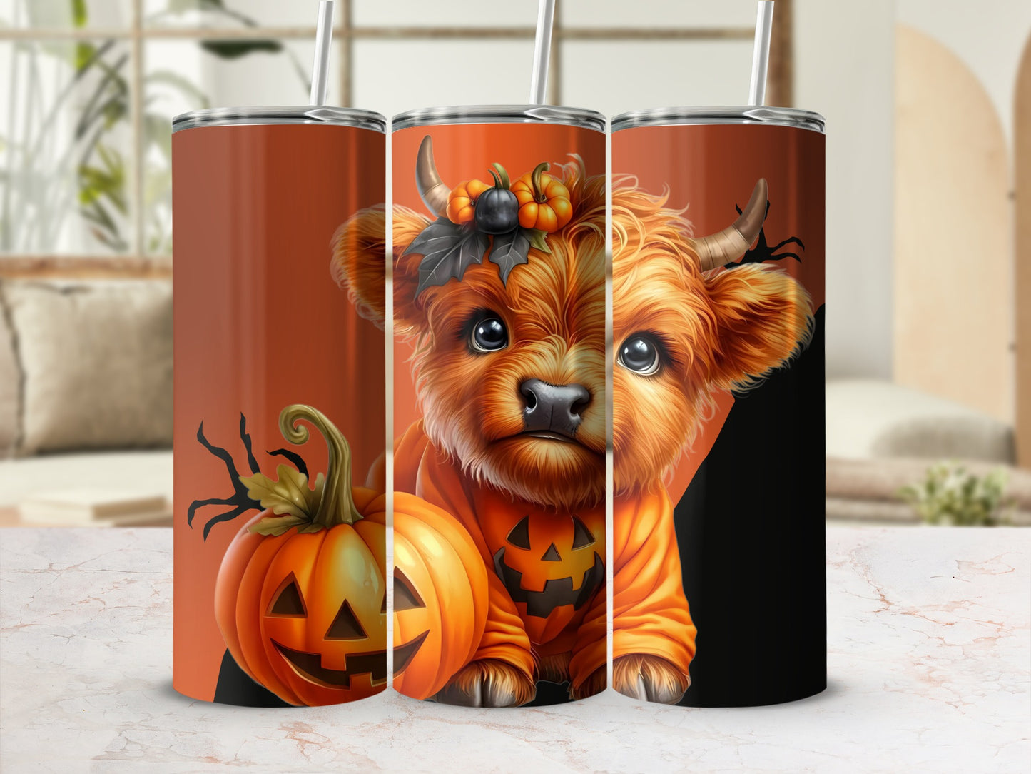 Cute Halloween Puppy with Pumpkin Stainless Steel Tumbler
