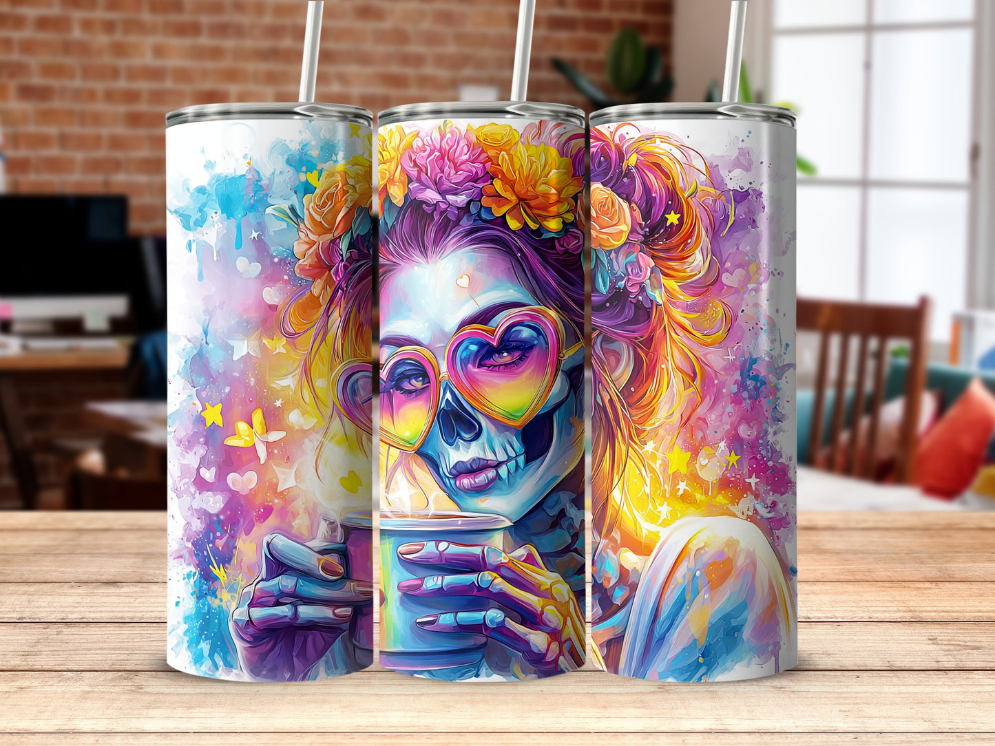Colorful Día de los Muertos Skull Art Tumbler Product