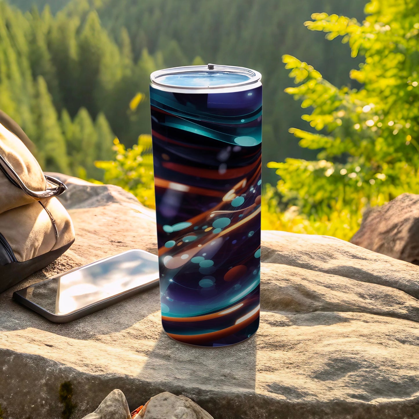 Abstract Dark Blue Orange Swirls Aqua Dots Tumbler product type