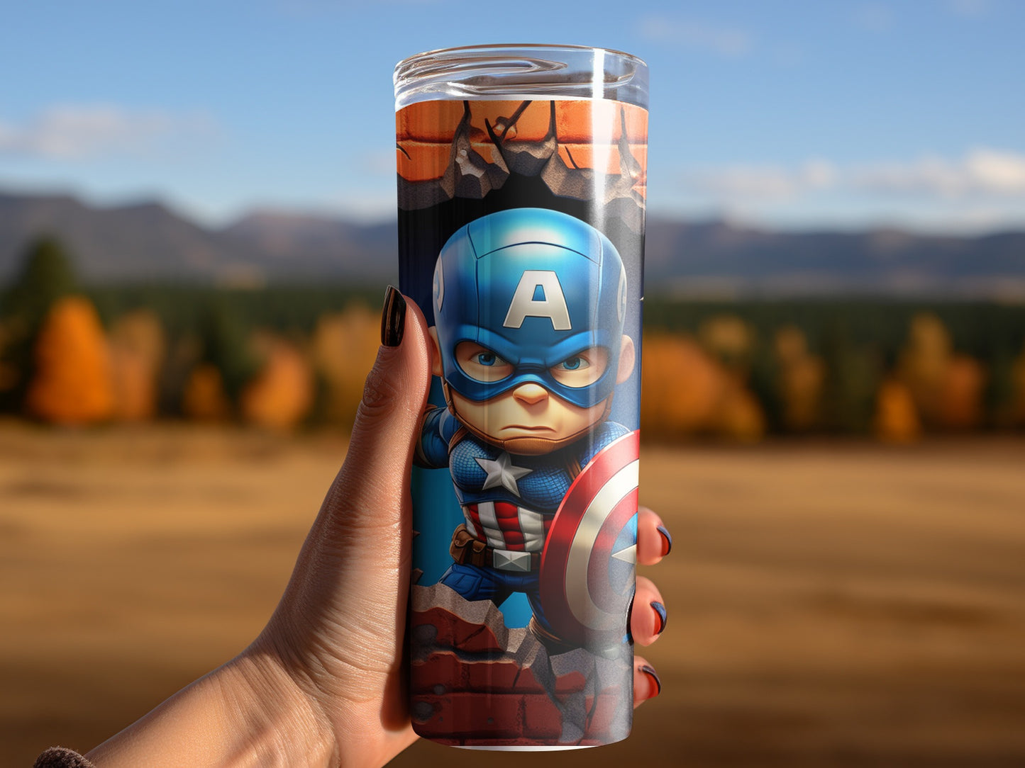 Captain America Tumbler with Cartoon Shield Design