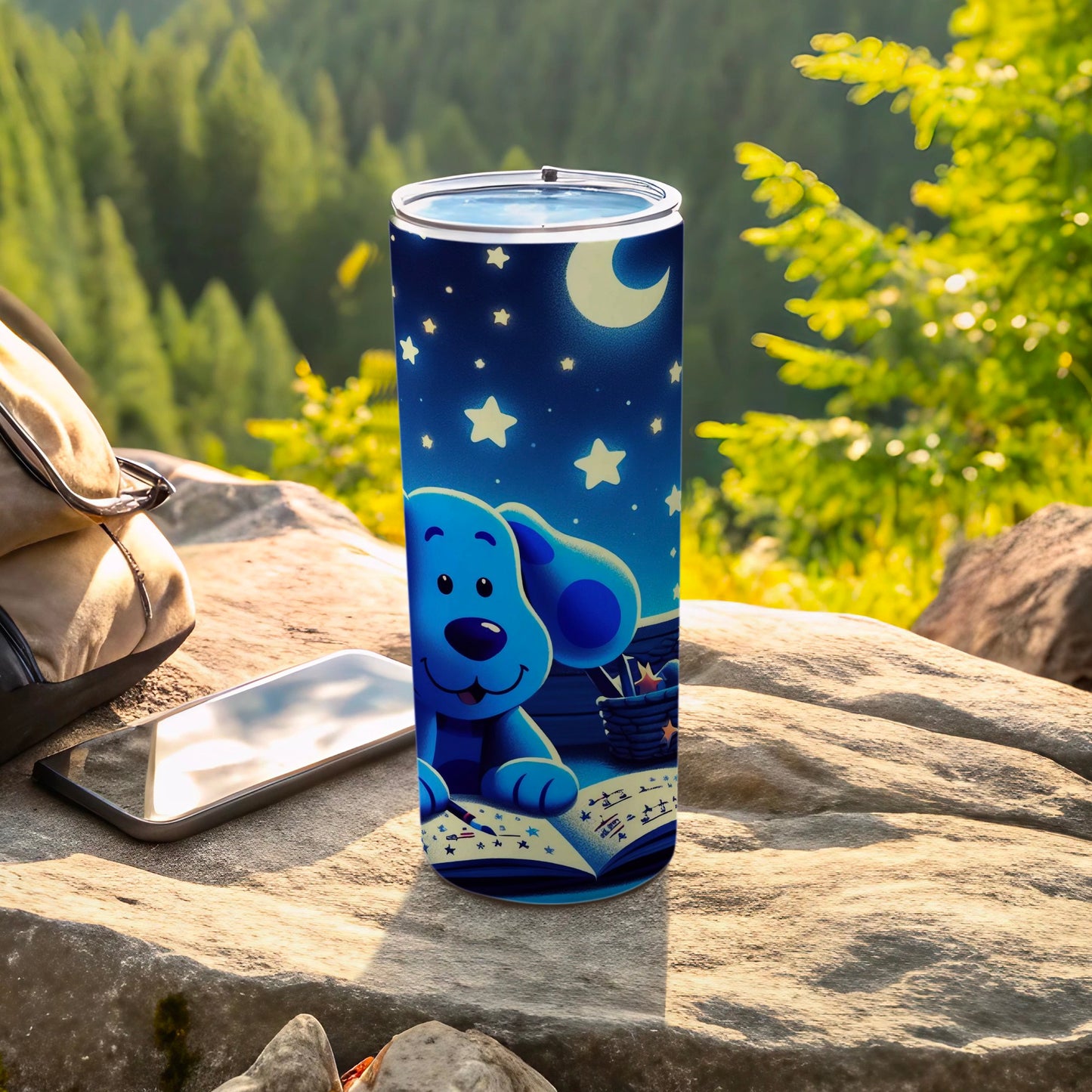 Cute Blue Dog with Stars and Moon Tumbler Cup