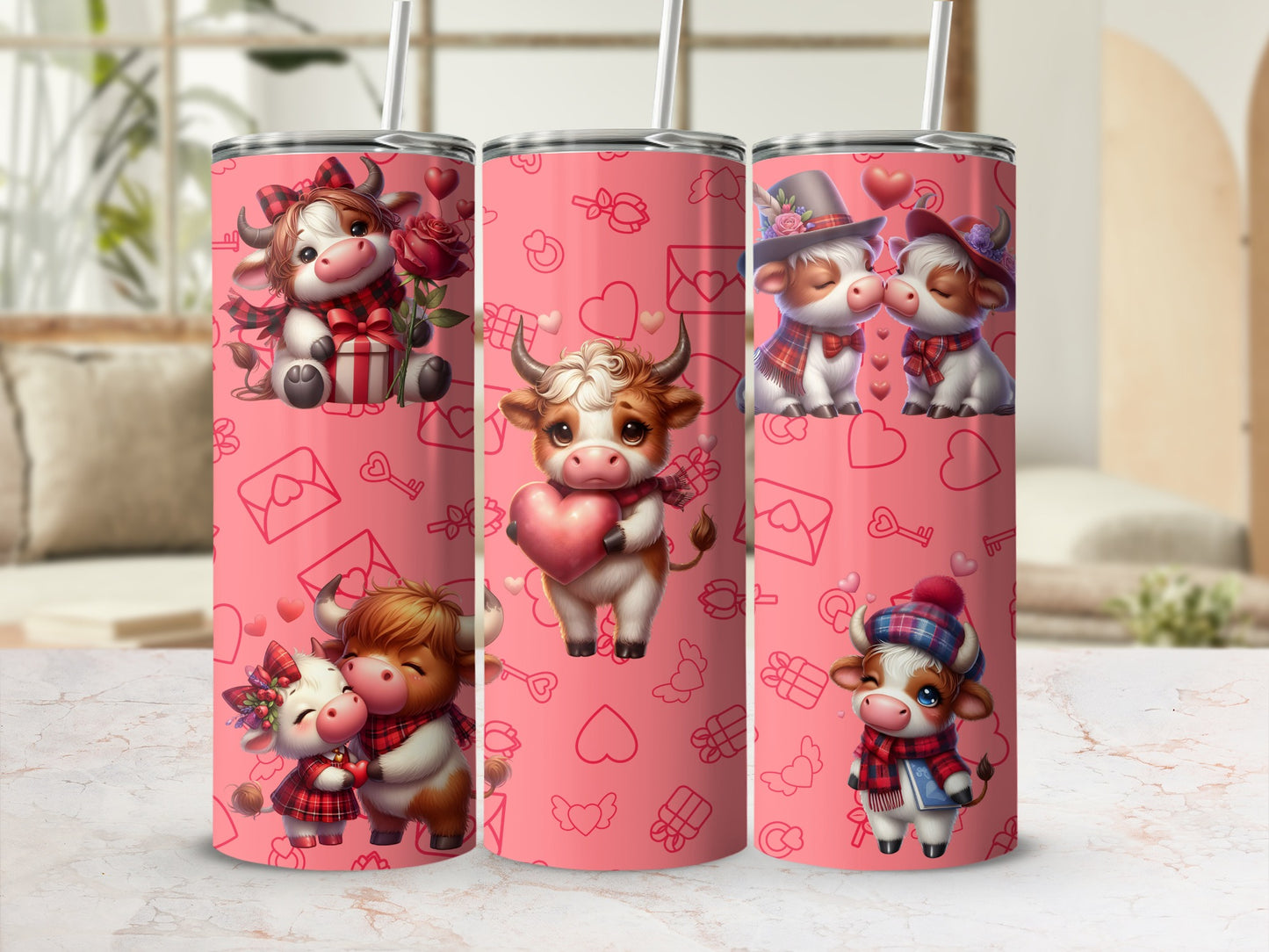 Cute Cow Valentine's Day Themed Tumbler Set