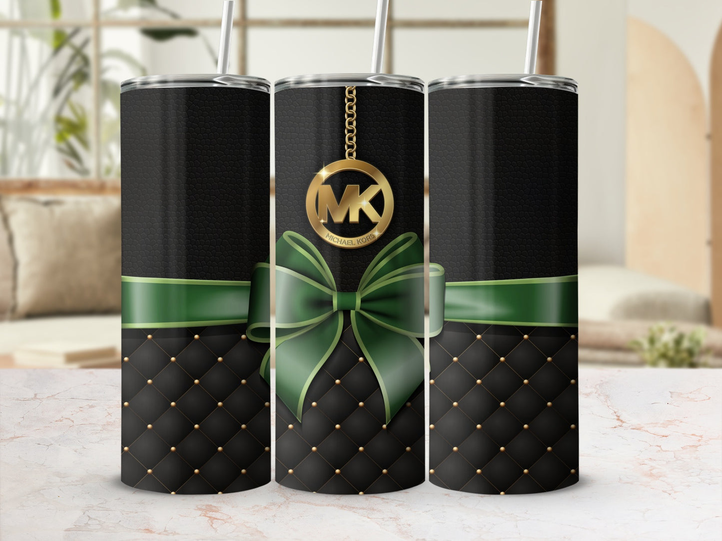 Elegant Black and Green Tumbler with Gold Detail Design