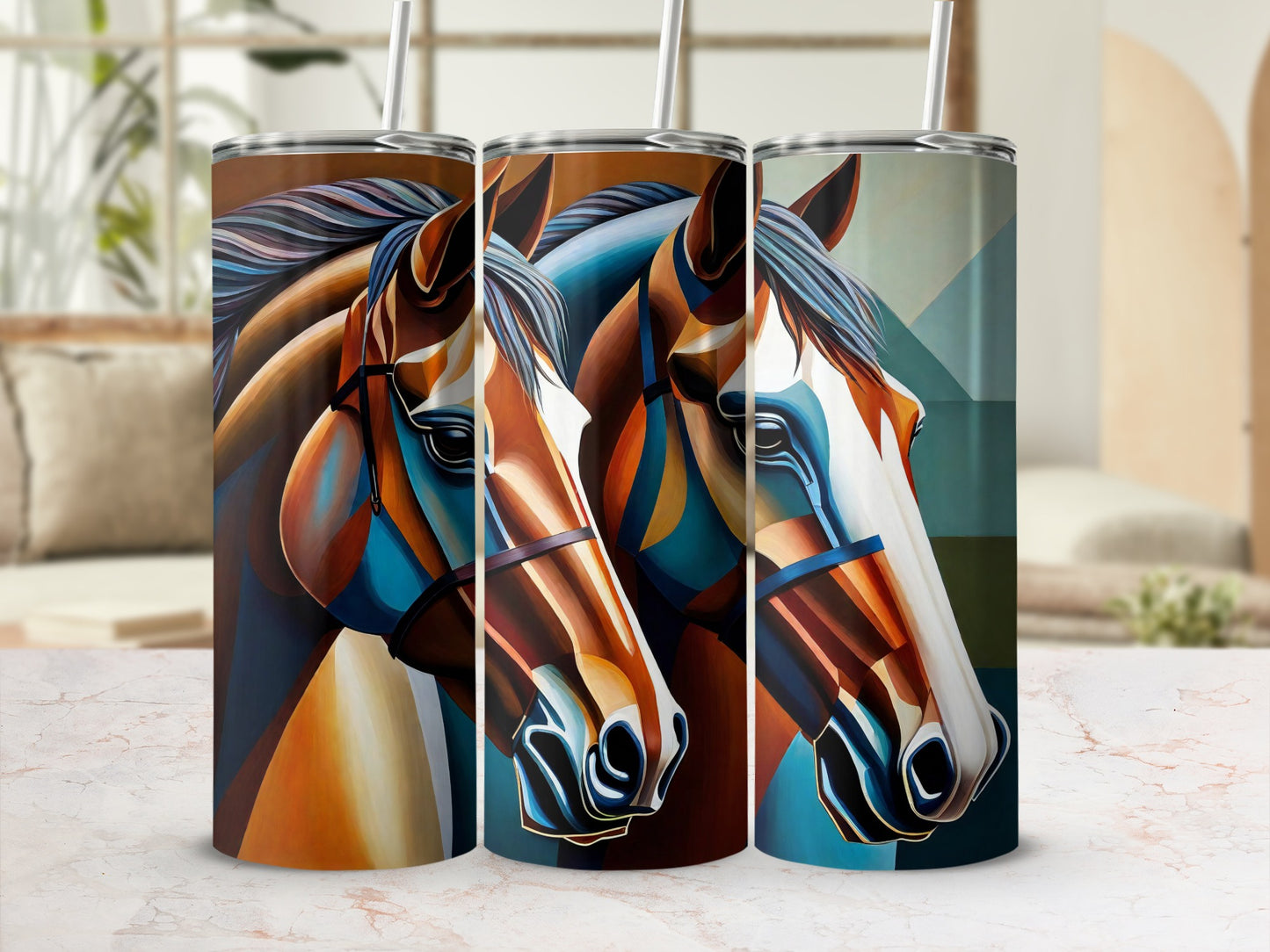 Colorful Abstract Horse Art Insulated Tumbler Set